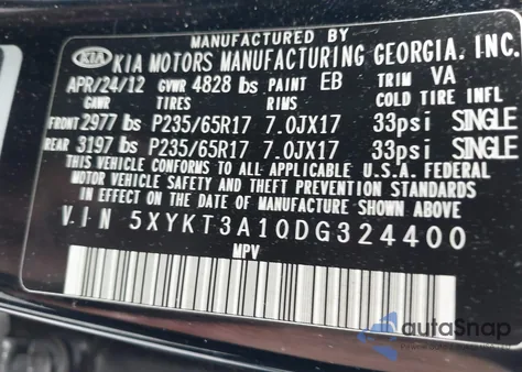 2013 Kia Sorento Lx из США, поврежденный, VIN 5XYKT3A10DG324400